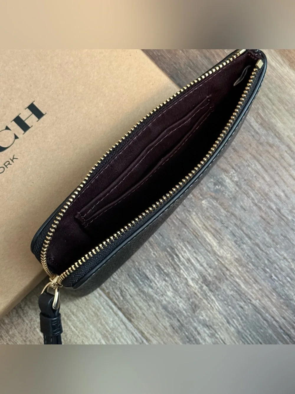 Coach Pebbled Leather Corner Zip Wristlet
